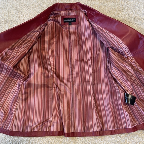 Vintage 90s Monterey Bay Red Genuine Leather Blazer Size 10 - Picture 2 of 9